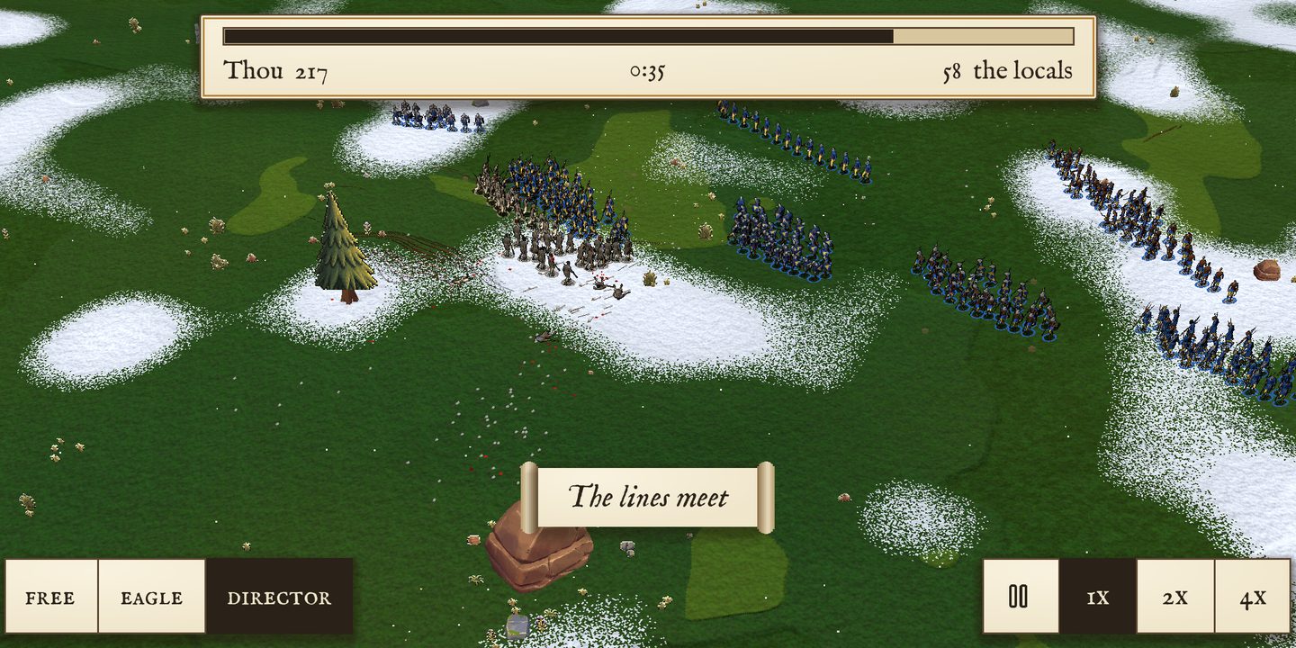 Two armies meeting in a snowy field