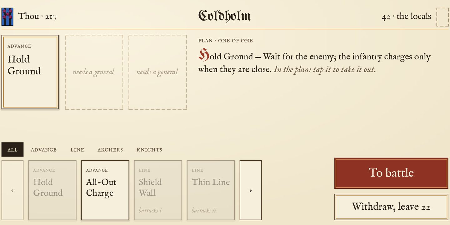 The war council with tactic cards